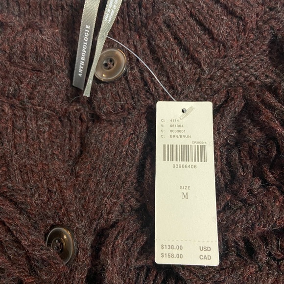 Anthropologie Brown Fringe Shag Knit Cardigan NWT Size M - Picture 2 of 5